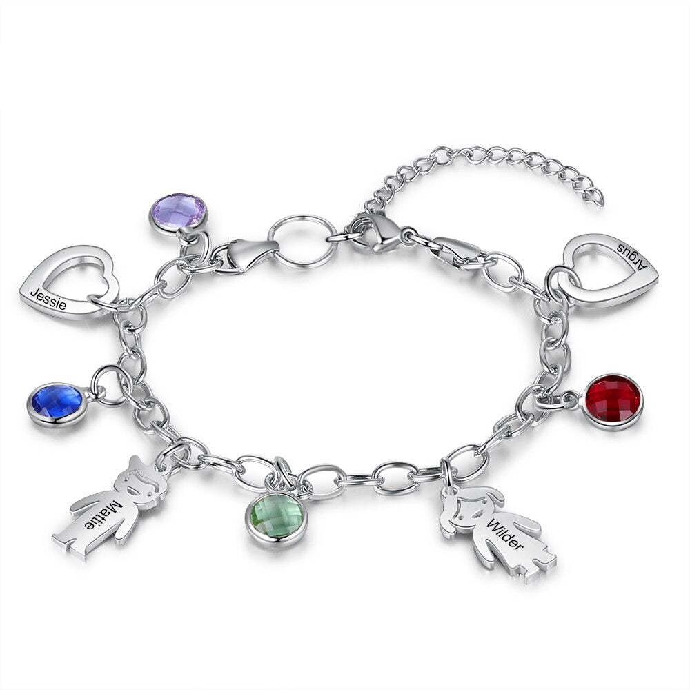 Engraved Name Boy Girl Heart Charm Bracelets For Women-Florence Scovel
