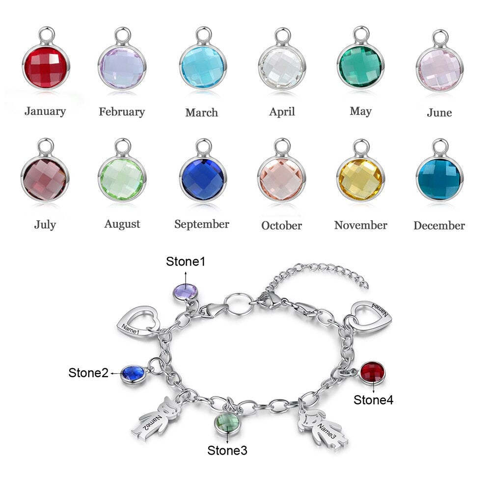 Engraved Name Boy Girl Heart Charm Bracelets For Women-Florence Scovel