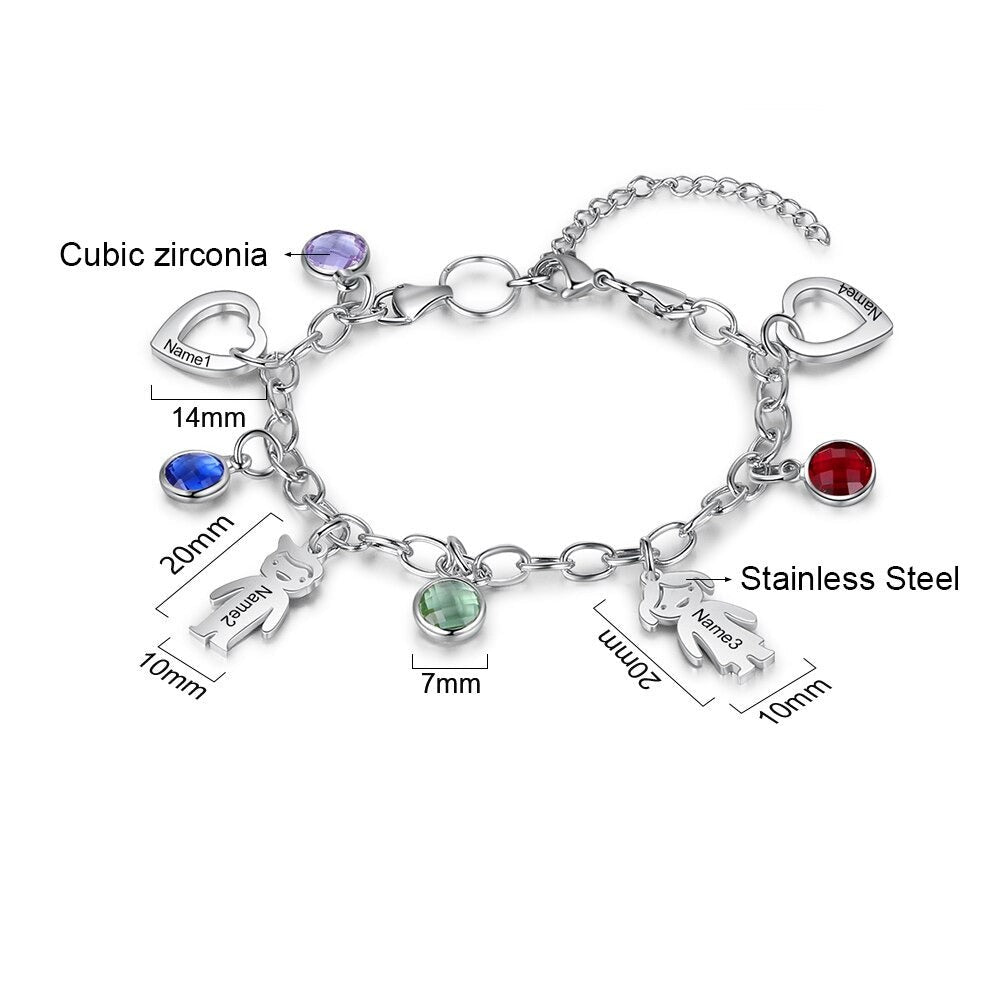 Engraved Name Boy Girl Heart Charm Bracelets For Women-Florence Scovel