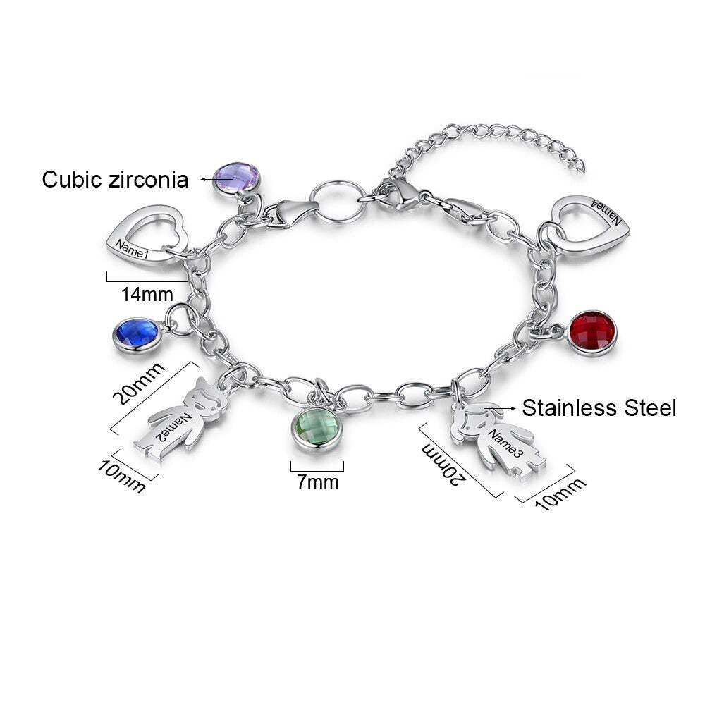 Engraved Name Boy Girl Heart Charm Bracelets For Women-Florence Scovel