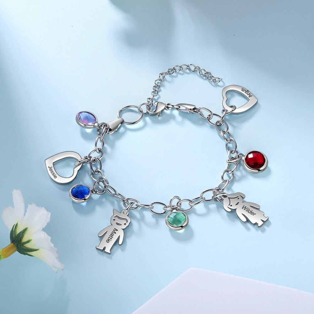 Engraved Name Boy Girl Heart Charm Bracelets For Women-Florence Scovel