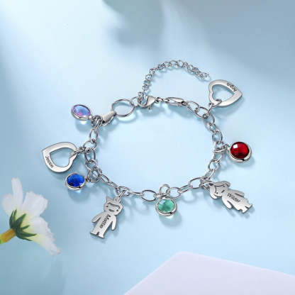 Engraved Name Boy Girl Heart Charm Bracelets For Women-Florence Scovel