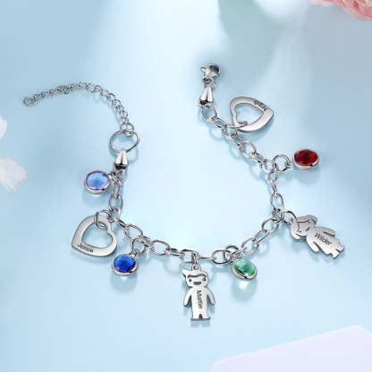 Engraved Name Boy Girl Heart Charm Bracelets For Women-Florence Scovel