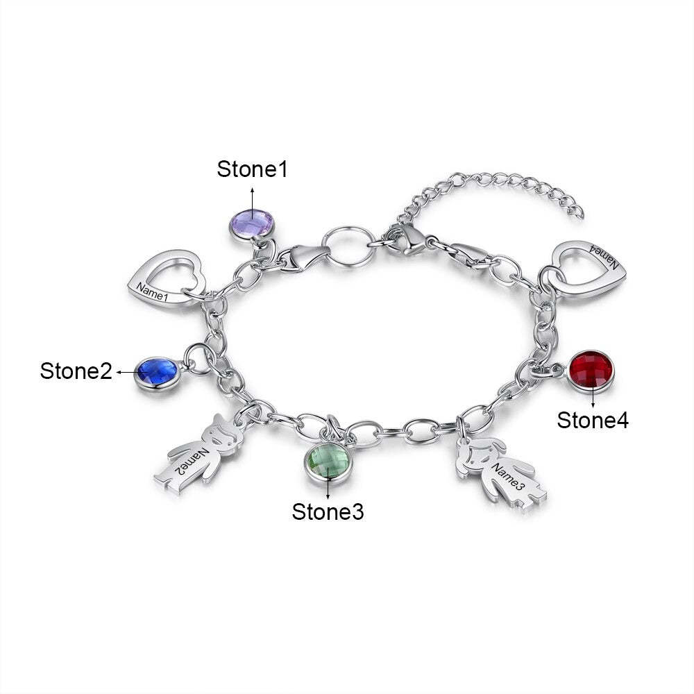 Engraved Name Boy Girl Heart Charm Bracelets For Women-Florence Scovel