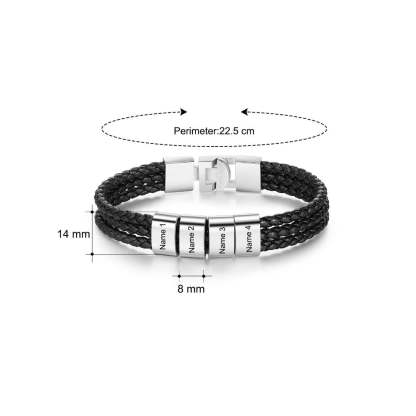 3 Layer Braided Leather Bracelets With 3 Names For Men-Florence Scovel