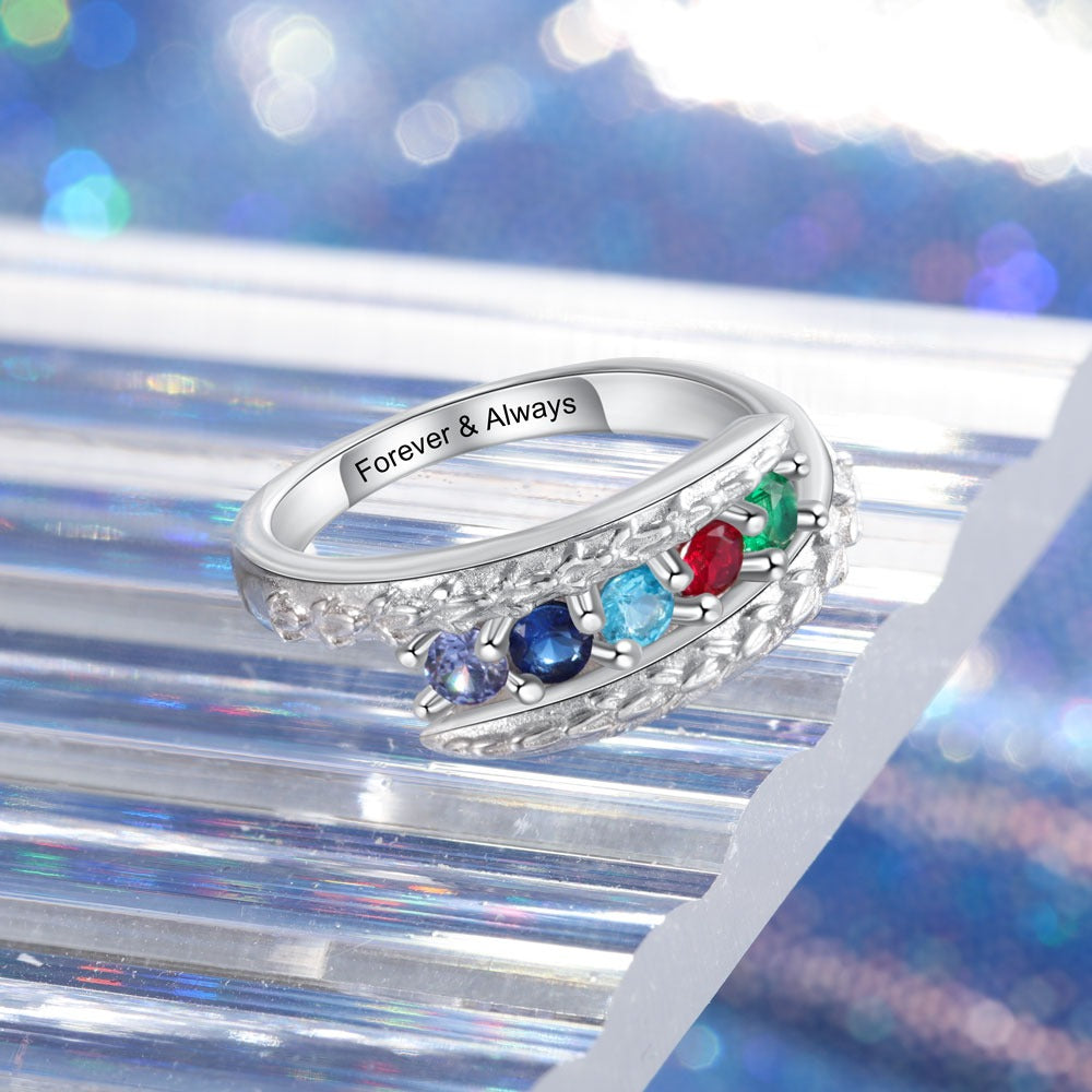 Personalized 5 Stones Engraving Mothers Rings-Florence Scovel