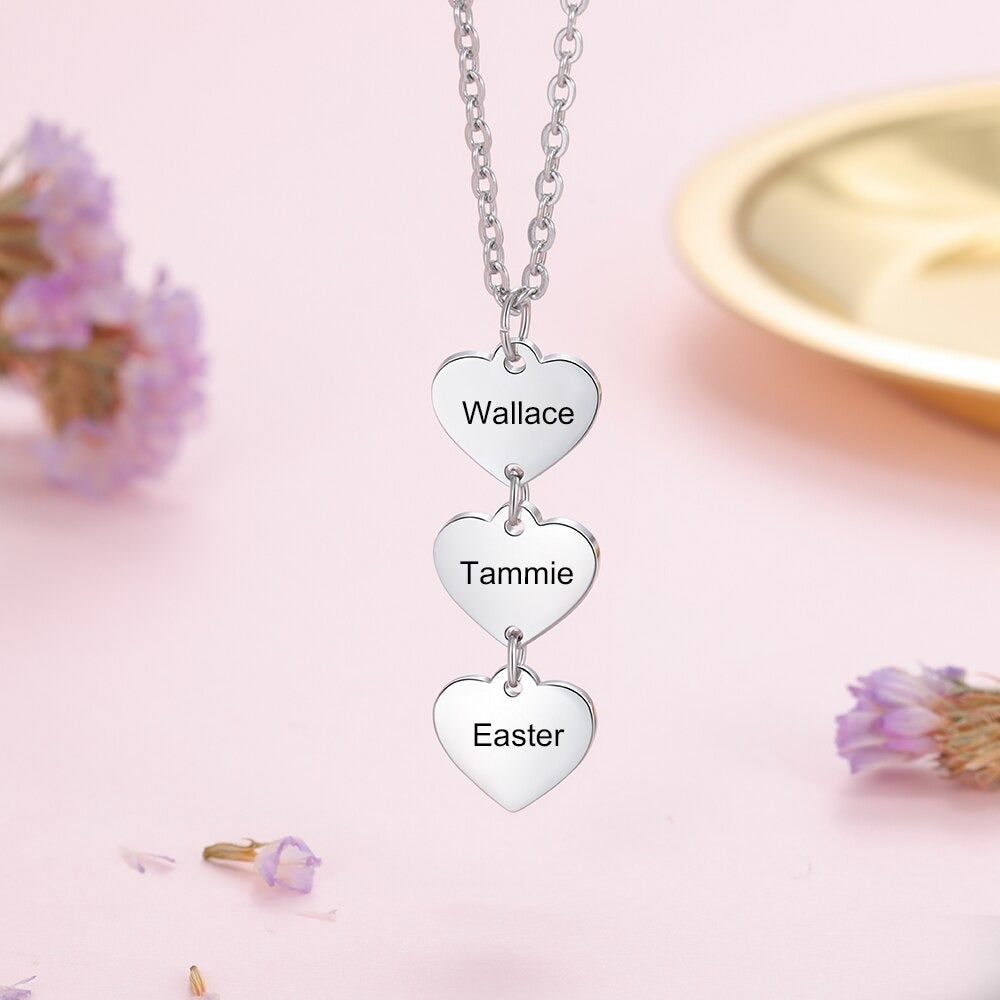 Personalized 3 Engraving Vertical Heart Necklace-Florence Scovel