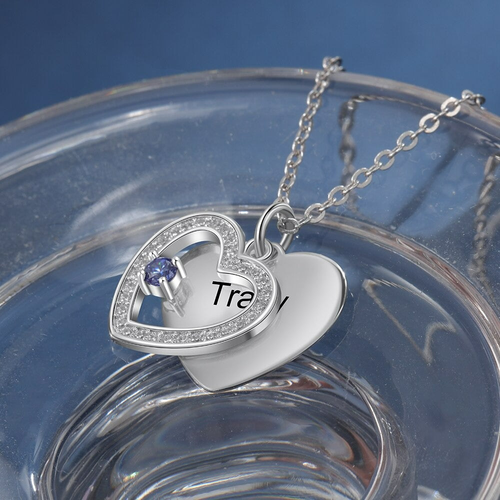 Personalized Engraving Zirconia Cordate Necklace-Florence Scovel
