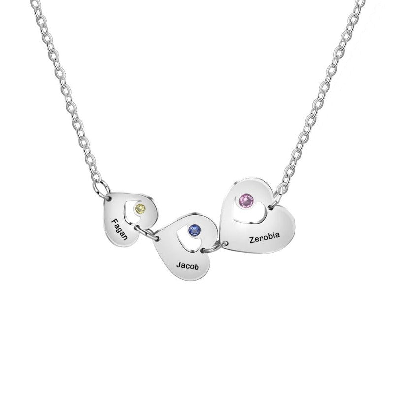 Engraving Family 3 Names 3 Stones Necklace-Florence Scovel