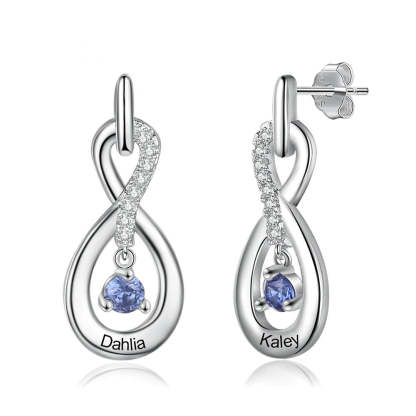 Personalized 2 Stones And 2 Names Silver Infinity Earrings-Florence Scovel