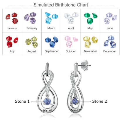 Personalized 2 Stones And 2 Names Silver Infinity Earrings-Florence Scovel