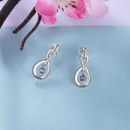 Personalized 2 Stones And 2 Names Silver Infinity Earrings-Florence Scovel
