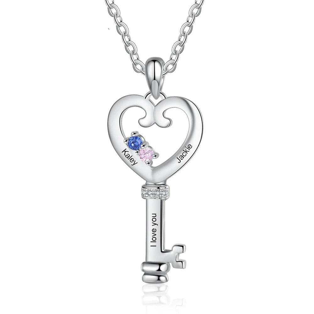 Personalized Key 2 Stones 2 Names Necklace-Florence Scovel