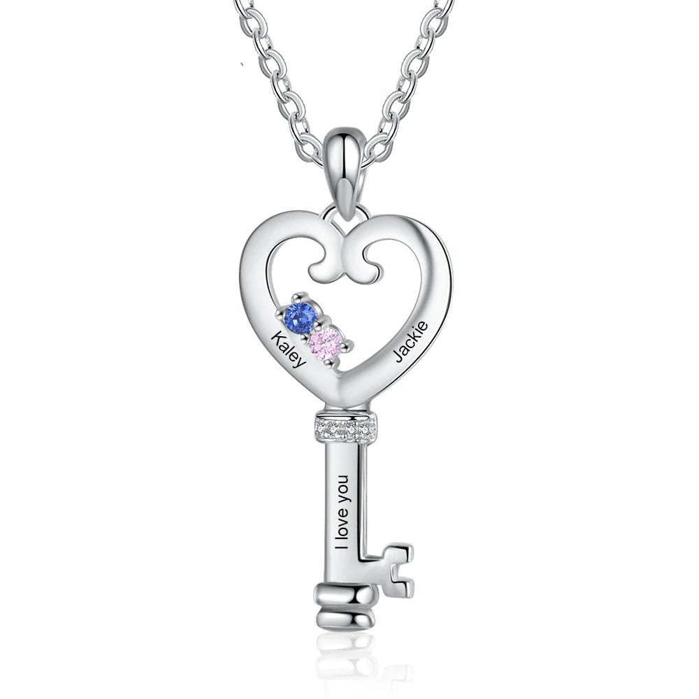 Personalized Key 2 Stones 2 Names Necklace-Florence Scovel