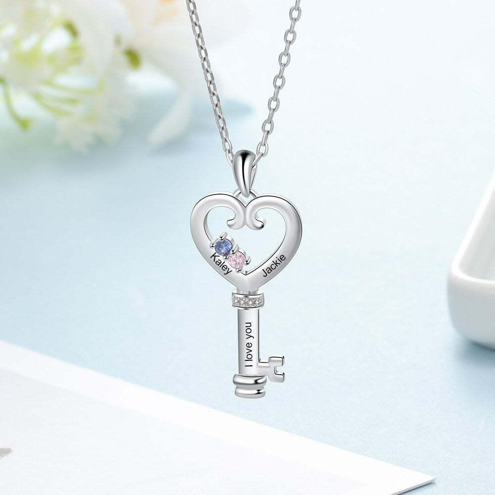 Personalized Key 2 Stones 2 Names Necklace-Florence Scovel