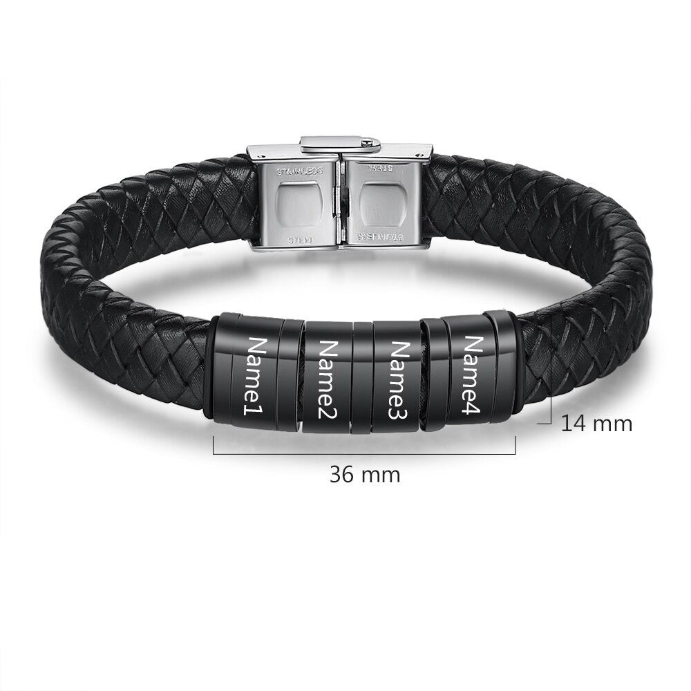 Personalized Men Braided Leather Bracelets With 4 Names-Florence Scovel