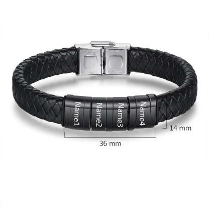 Personalized Men Braided Leather Bracelets With 4 Names-Florence Scovel