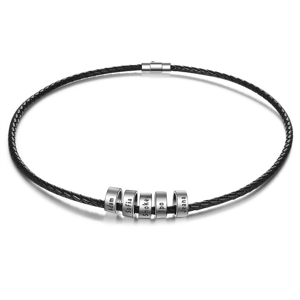 Personalized Men Leather Necklaces With 5 Beads-Florence Scovel