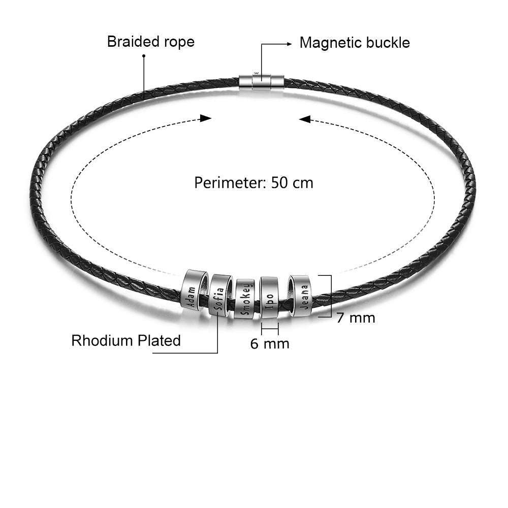 Personalized Men Leather Necklaces With 5 Beads-Florence Scovel