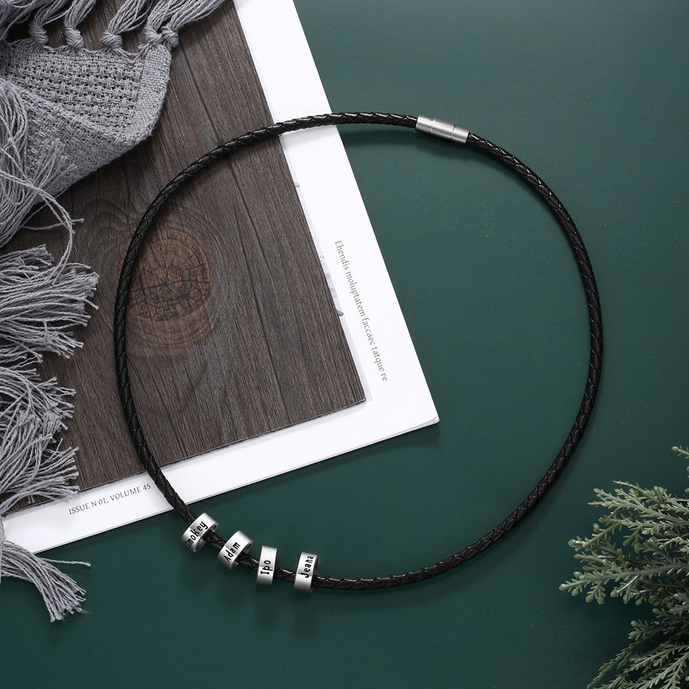 Personalized Men Leather Necklaces With 4 Beads-Florence Scovel