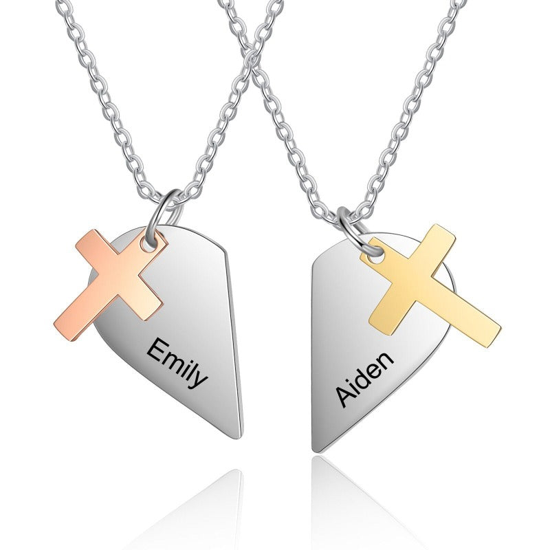Engraved Mixed 2 Names Cordate Necklace-Florence Scovel
