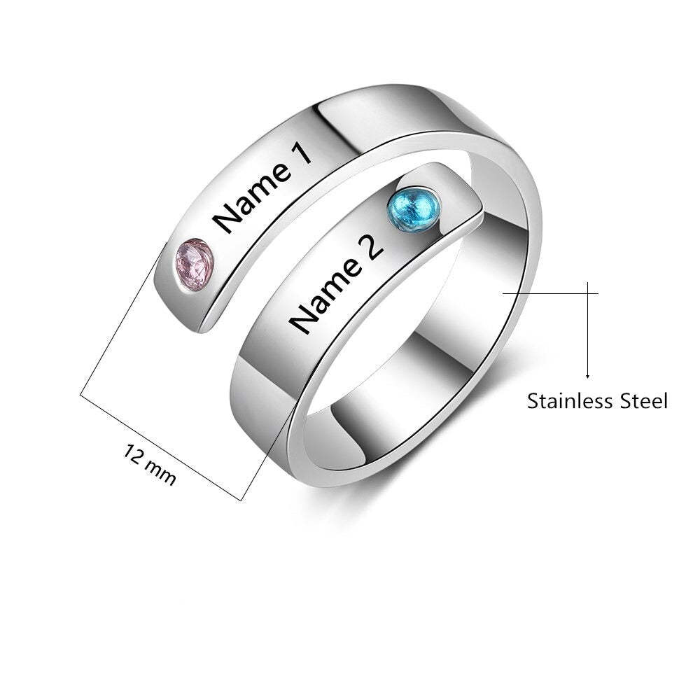 Personalized 2 Names And Birthstones Wrap Ring For Women-Florence Scovel