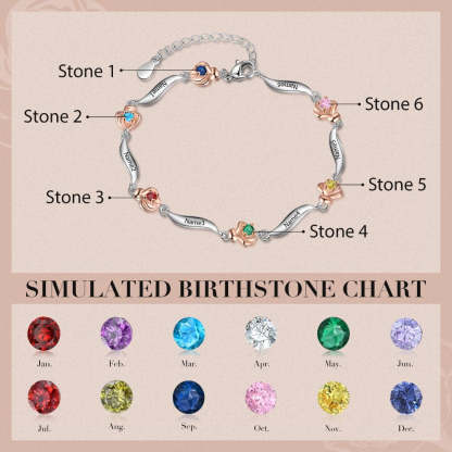 Customized 6 Birthstone Rose Flower Bracelet For Women-Florence Scovel