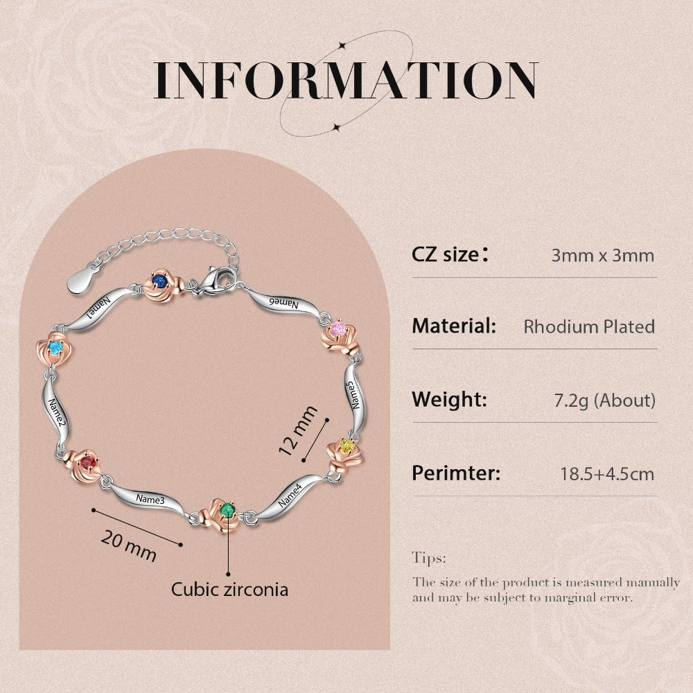 Customized 6 Birthstone Rose Flower Bracelet For Women-Florence Scovel