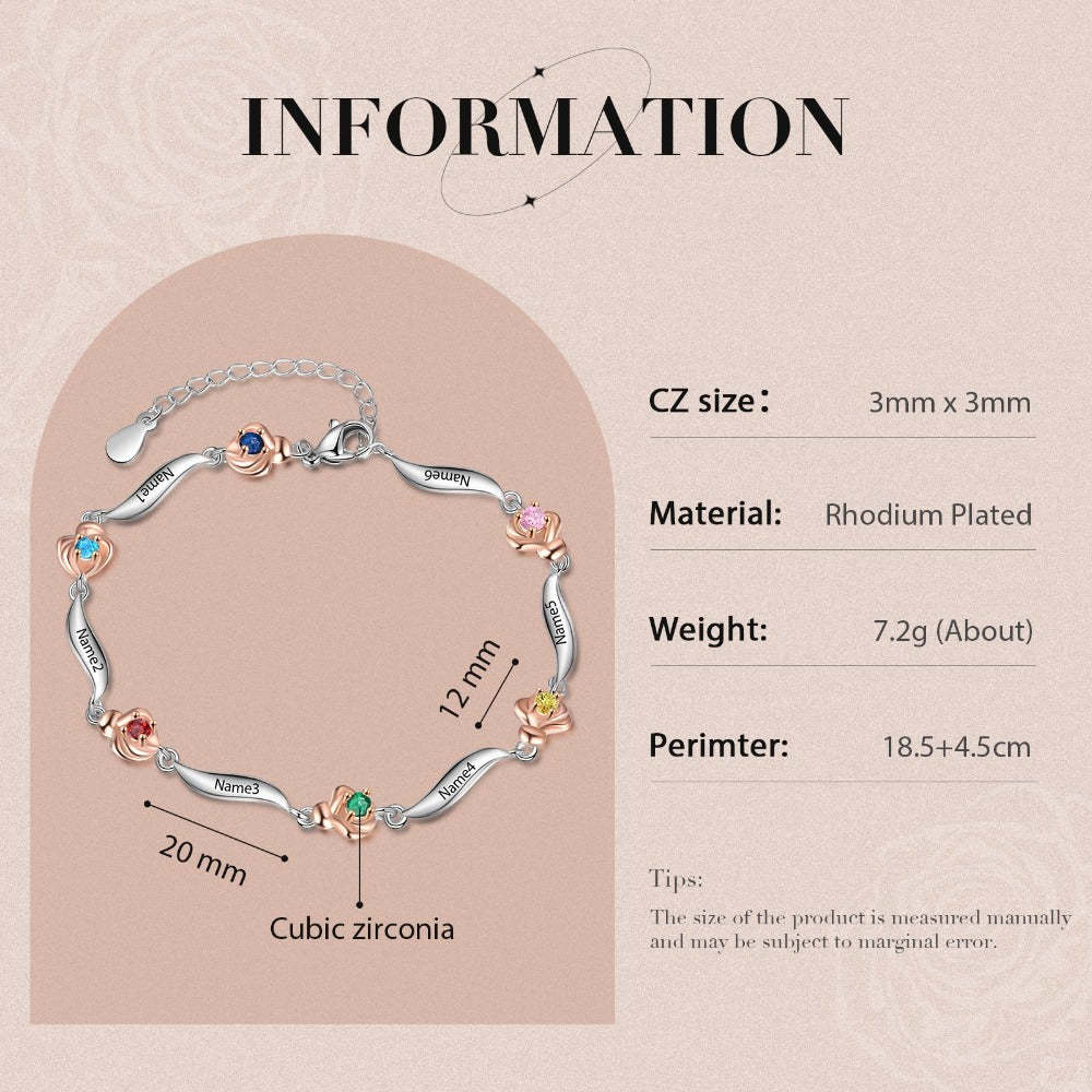 Customized 6 Birthstone Rose Flower Bracelet For Women-Florence Scovel
