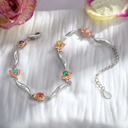 Customized 6 Birthstone Rose Flower Bracelet For Women-Florence Scovel