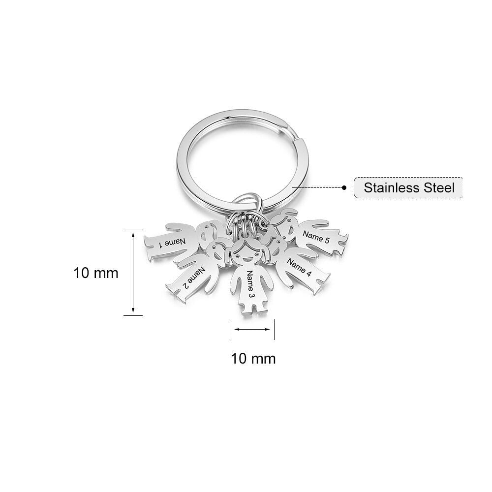 Customized 3 Names Stainless Steel Children Charm Keychain-Florence Scovel