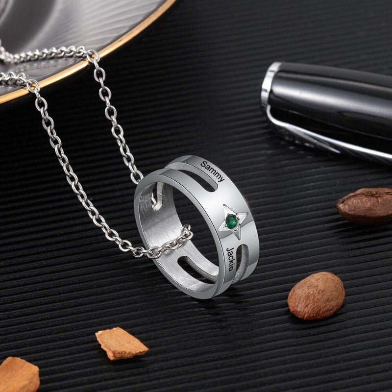 Customized Ring 1 Stone 2 Names  Necklaces For Men-Florence Scovel