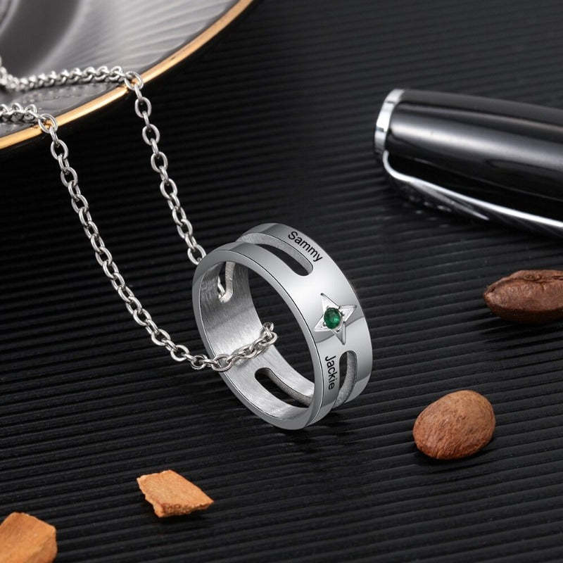 Customized Ring 1 Stone 2 Names  Necklaces For Men-Florence Scovel