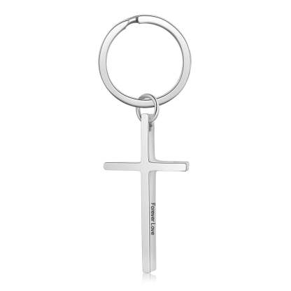 Stainless Steel Cross Keychain With Engraving-Florence Scovel