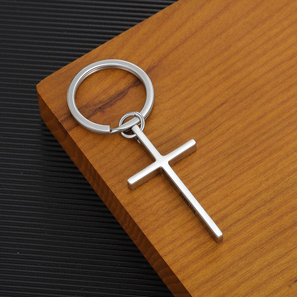 Stainless Steel Cross Keychain With Engraving-Florence Scovel