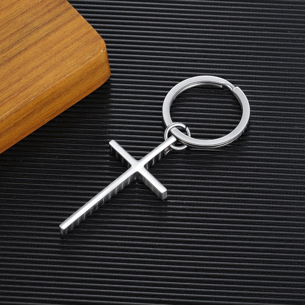 Stainless Steel Cross Keychain With Engraving-Florence Scovel