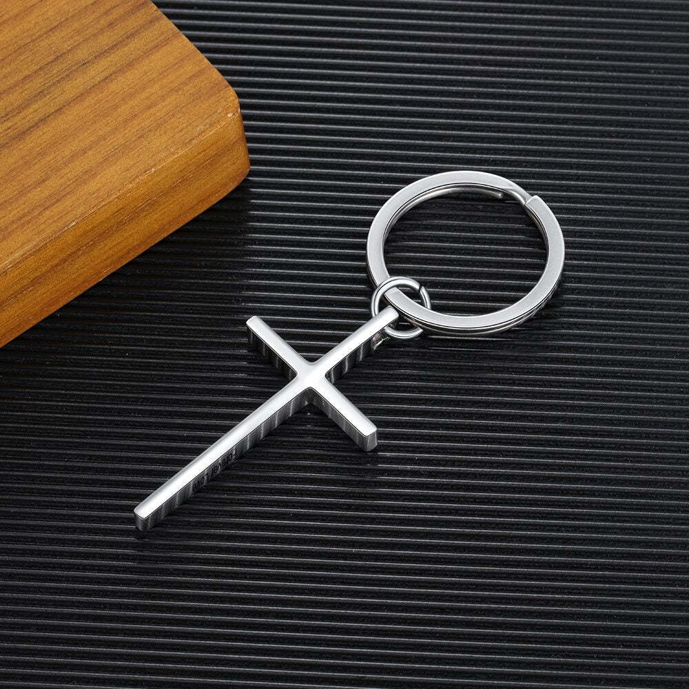 Stainless Steel Cross Keychain With Engraving-Florence Scovel