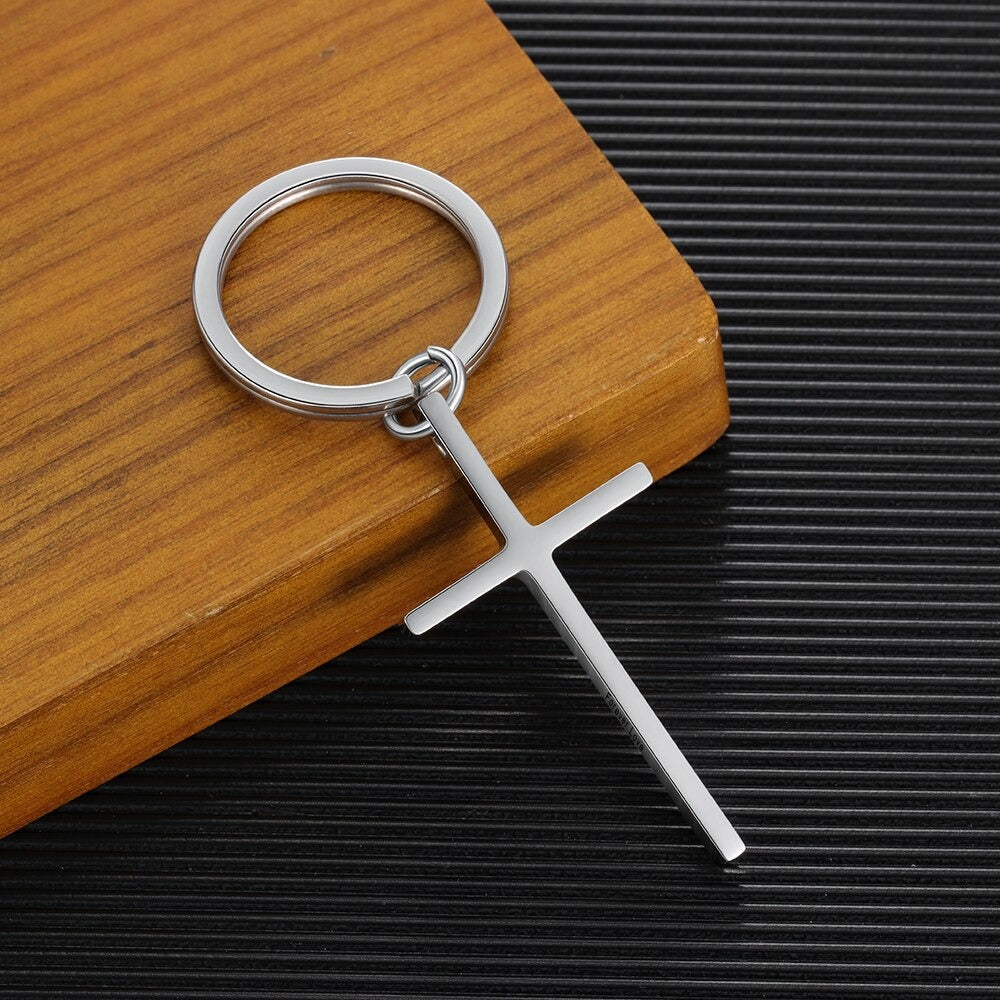 Stainless Steel Cross Keychain With Engraving-Florence Scovel