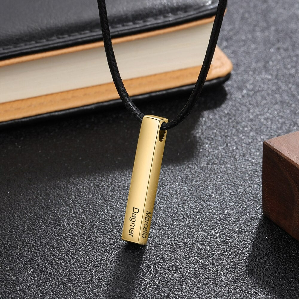 Personalized Steel Vertical Bar 4 Names Necklace-Florence Scovel