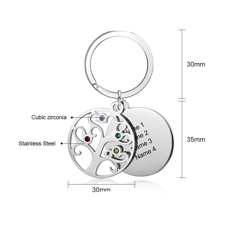 Personalized Tree of Life Keychains With 4 Names-Florence Scovel