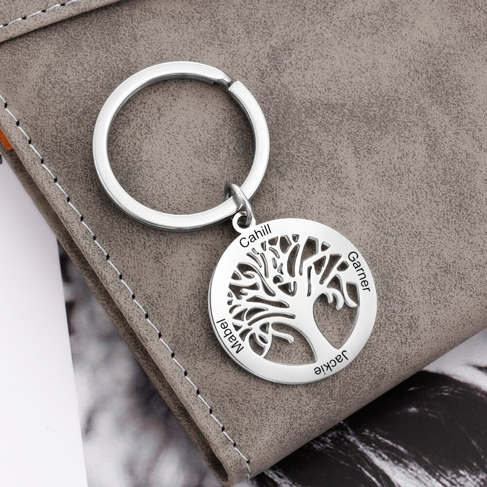 Stainless Steel Tree Shape Keychain With Engraving-Florence Scovel