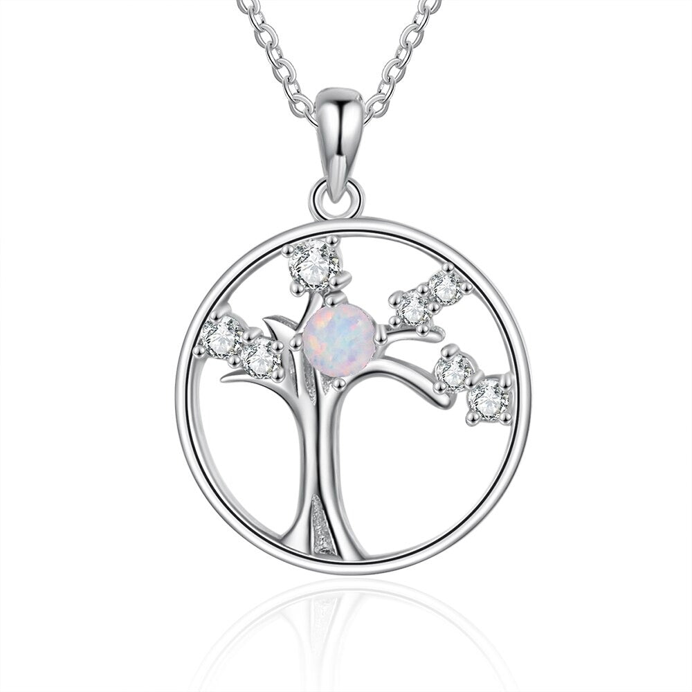 Tree of Life Round Pendant Necklace With Opal Stone-Florence Scovel