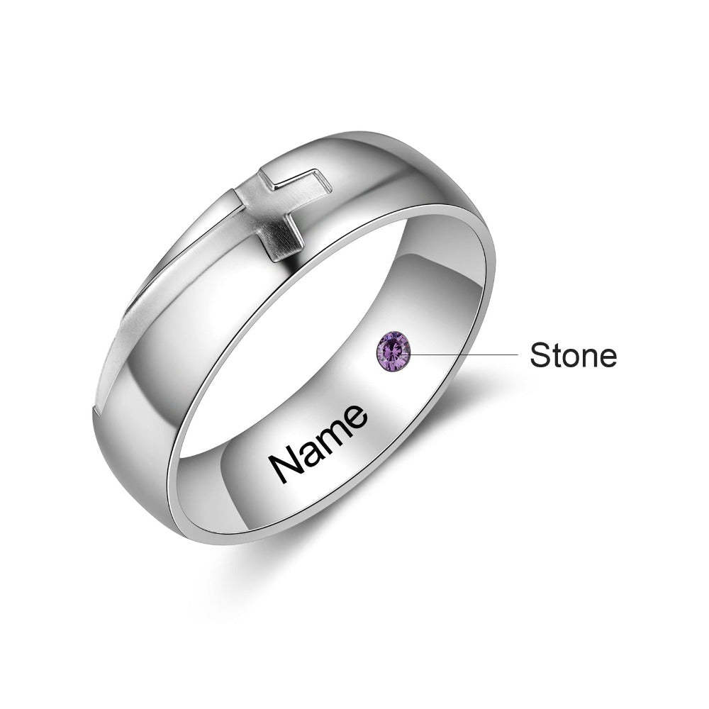 Personalized Cross Couple Ring With Birthstone-Florence Scovel