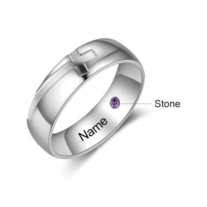 Personalized Cross Couple Ring With Birthstone-Florence Scovel