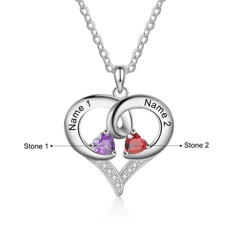 Personalized Cordate 2 Names 2 Birthstones Pendant-Florence Scovel