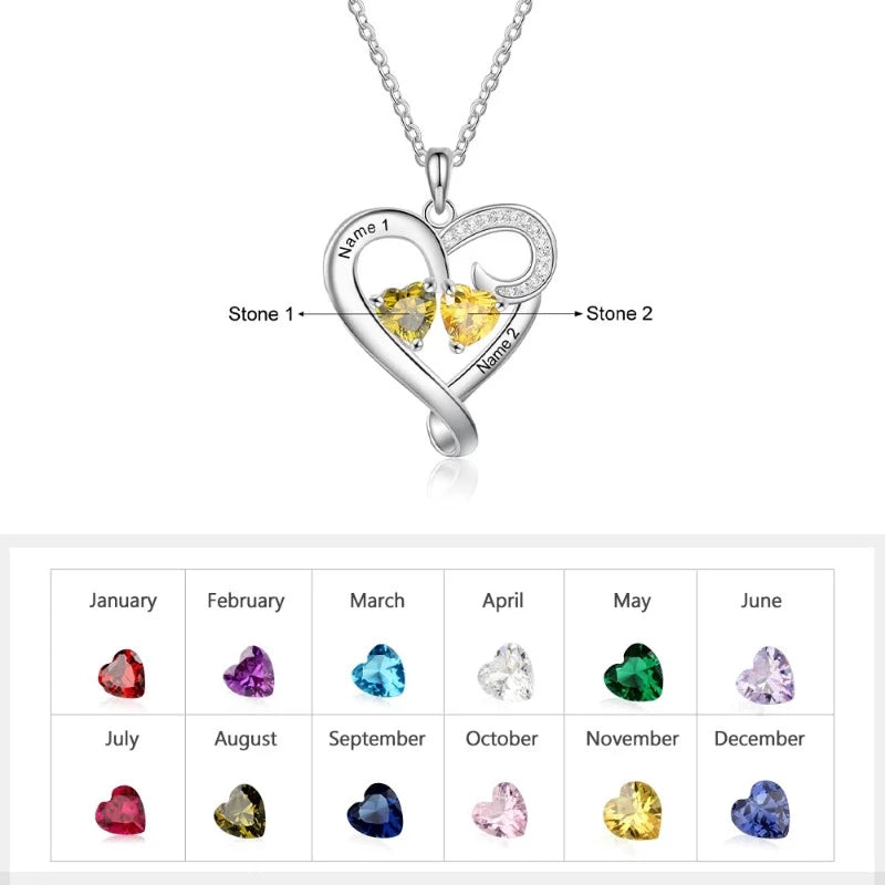 Customized Couple 2 Names 2 Birthstones Engraved Necklace-Florence Scovel