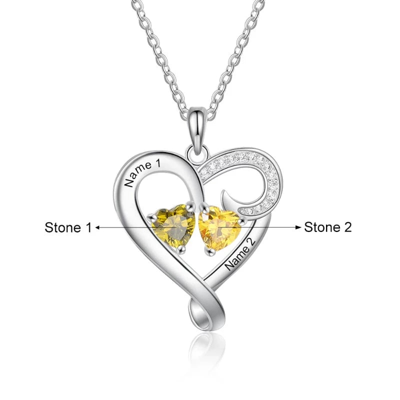 Customized Couple 2 Names 2 Birthstones Engraved Necklace-Florence Scovel