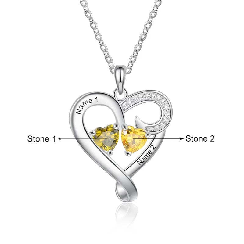Customized Couple 2 Names 2 Birthstones Engraved Necklace-Florence Scovel