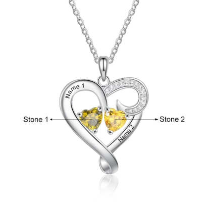 Customized Couple 2 Names 2 Birthstones Engraved Necklace-Florence Scovel