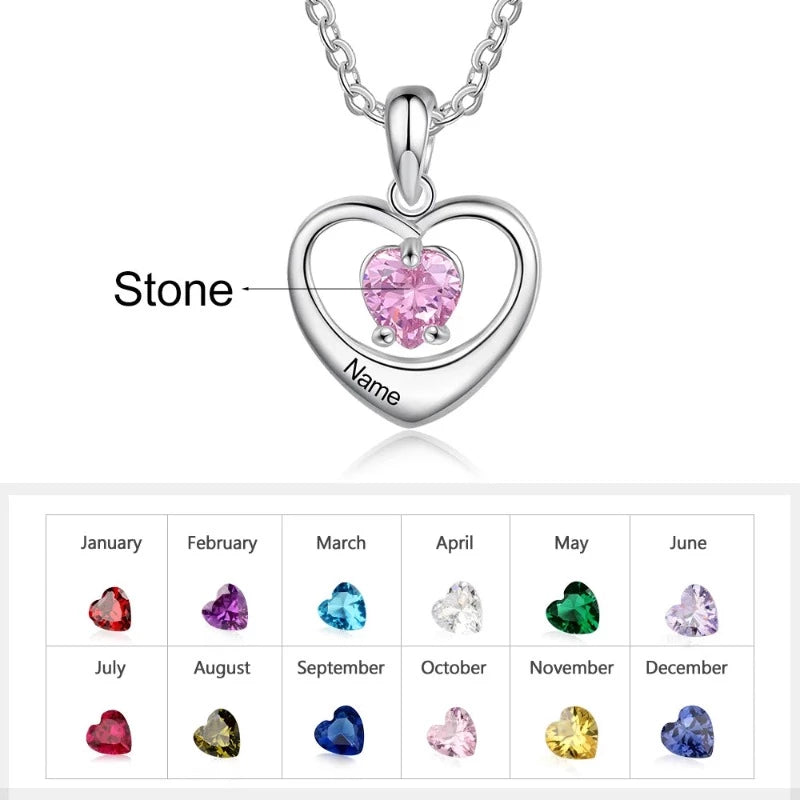 Customized Cordate 1 Name 1 Birthstone Necklace-Florence Scovel